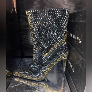 Azalea Wang Black and Gold Studded Heeled Boots